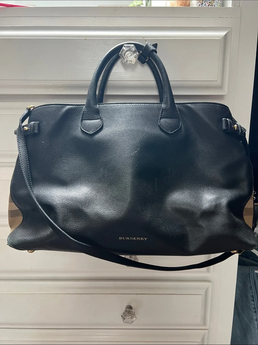 Burberry Black Textured Leather Duffel with Shoulder Strap